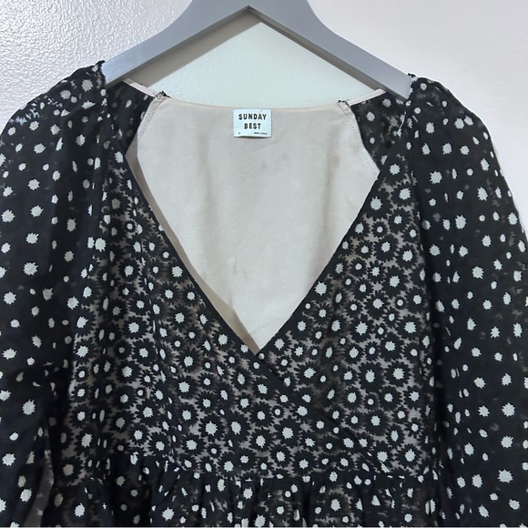 Aritzia Sunday Best Bonita Babydoll Dress Medium Black Faux Wrap Floral - Picture 4 of 8